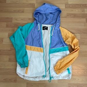 Blue yellow lilac and white wind breaker